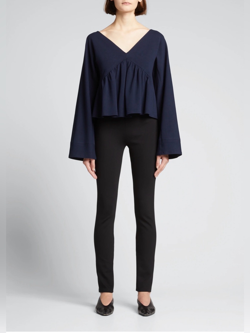 REBECCA TAYLOR Long Sleeve Trapeze Top in Navy